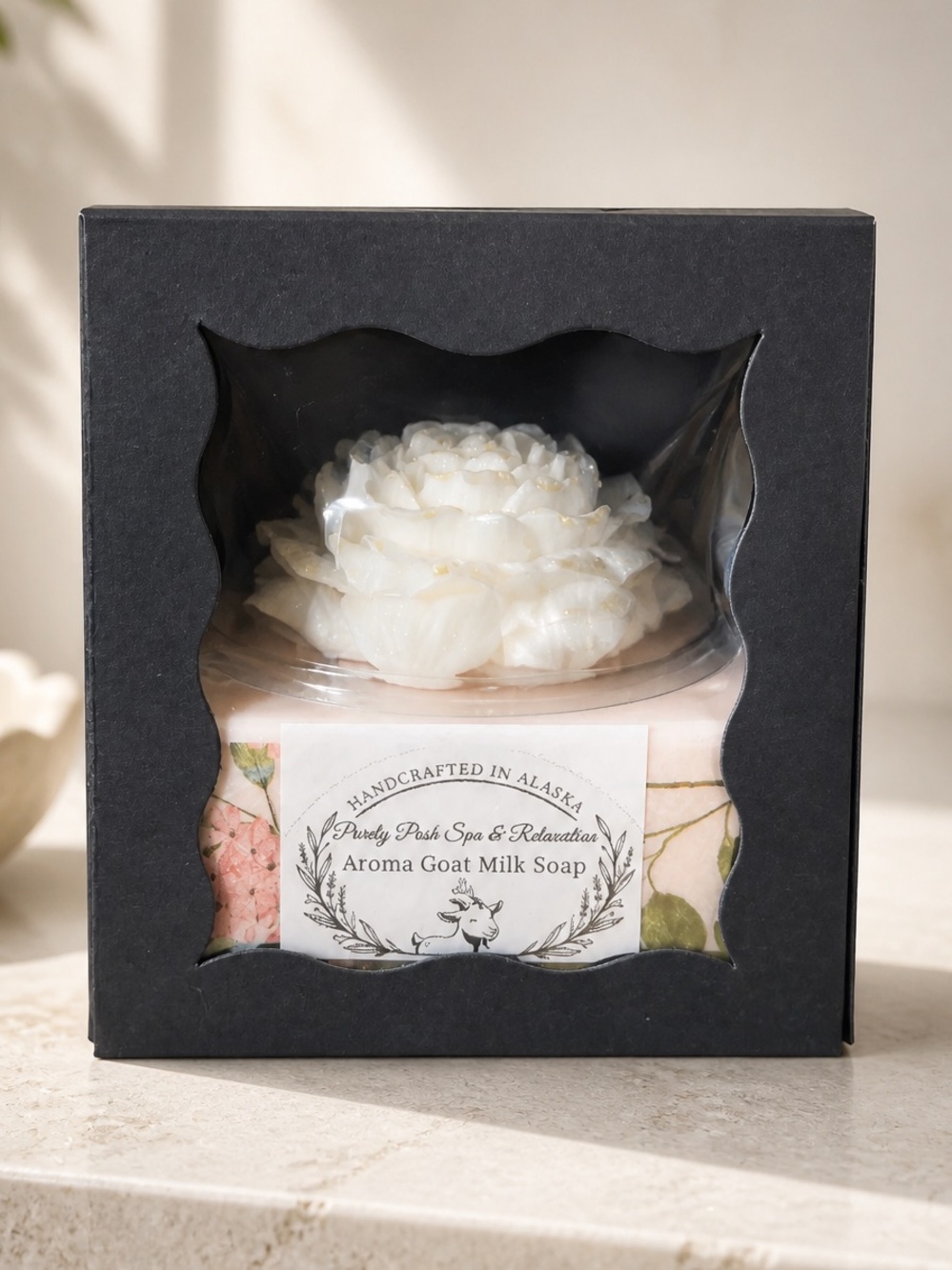 Aroma Peony Goat Milk Soap | Black Window Gift Box | 7.8 oz